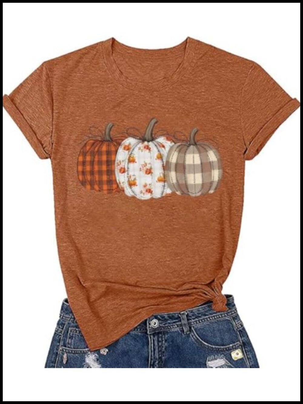 Fall Checkered Pumpkin Graphic Tee Short Sleeve Crew Neck T-Shirt